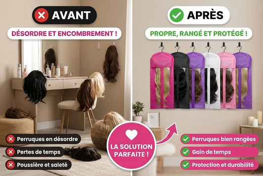 Sac de Rangement Perruque avec Cintre – Anti-Poussière, Anti-Nœuds, Toujours Prête.