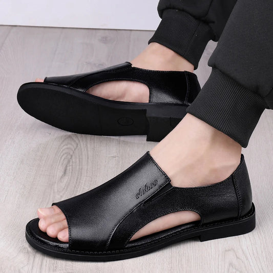 Sandale Homme Cuir Véritable Bout Ouvert – Élégance & Confort Premium