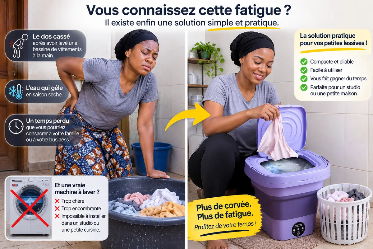 Mini-Laveuse Pliable — Lave ton linge en 5 minutes, sans effort, où que tu sois