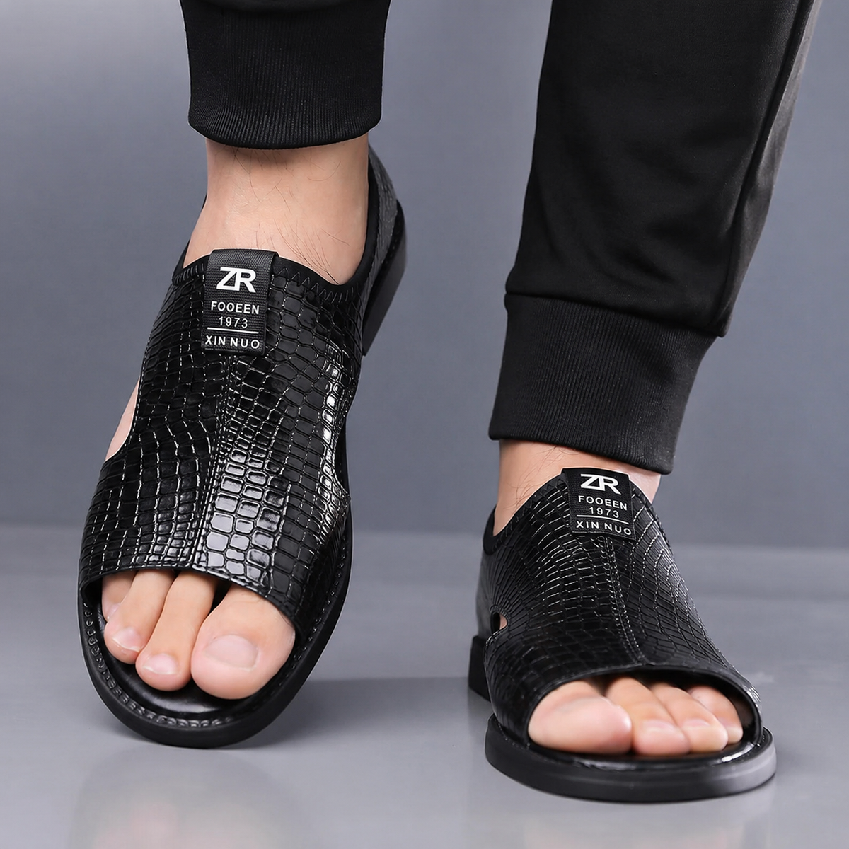 Sandale Cuir Croco ZR Homme – Style, Confort & Élégance