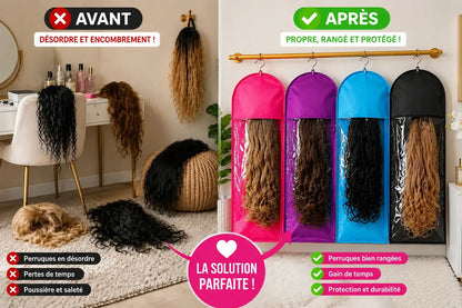 Sac de Rangement Perruque avec Cintre – Anti-Poussière, Anti-Nœuds, Toujours Prête.