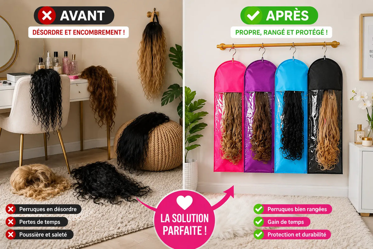 Sac de Rangement Perruque avec Cintre – Anti-Poussière, Anti-Nœuds, Toujours Prête.