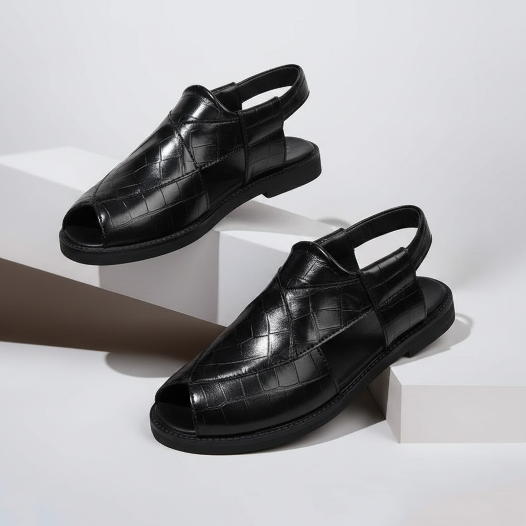Sandale Peshawari Homme Cuir Croco – Élégance Orientale, Confort Absolu