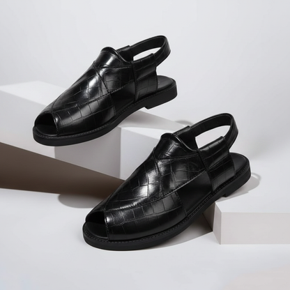 Sandale Peshawari Homme Cuir Croco – Élégance Orientale, Confort Absolu
