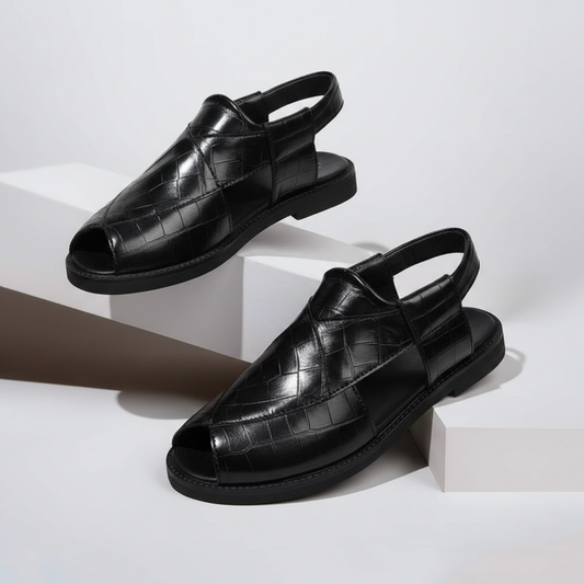 Sandale Peshawari Homme Cuir Croco – Élégance Orientale, Confort Absolu